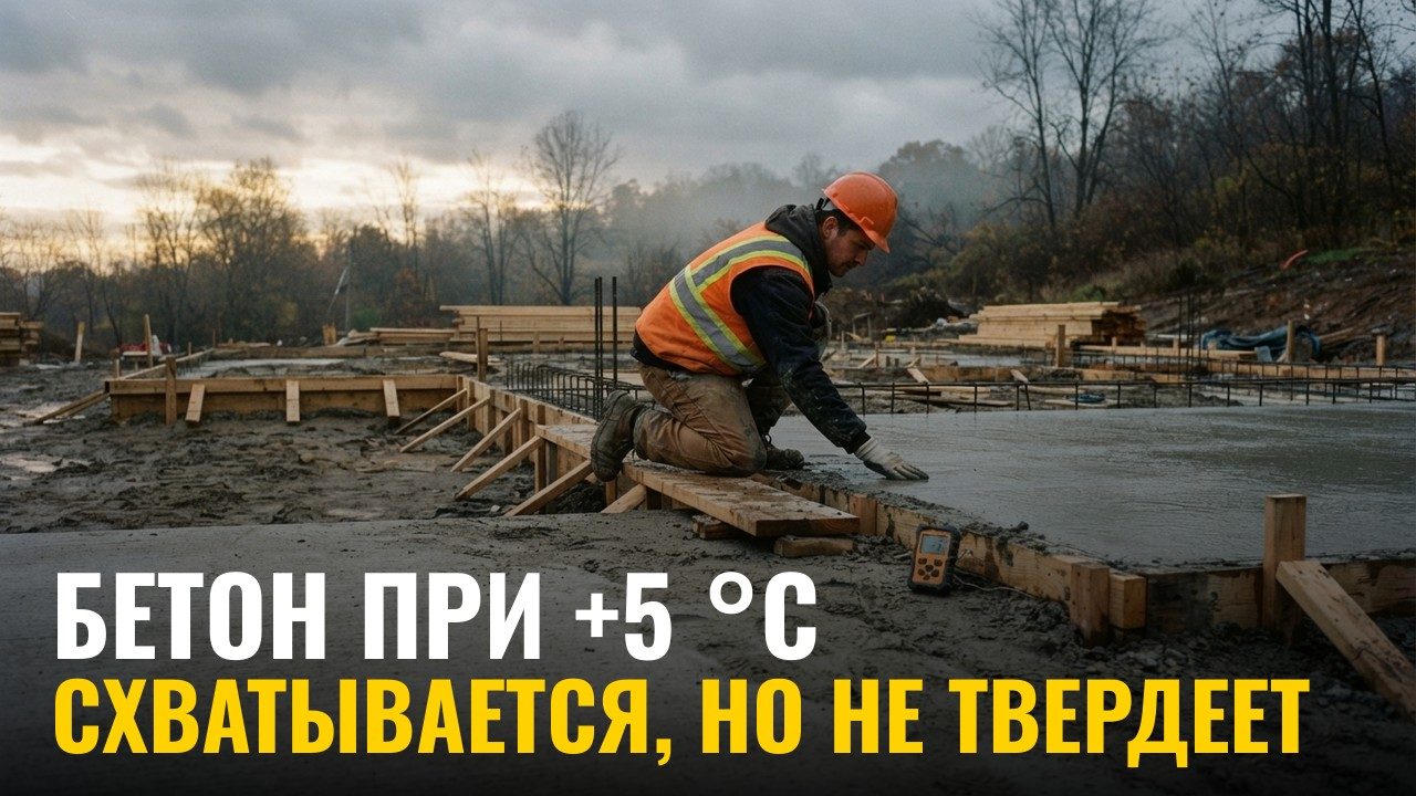 Что происходит с бетоном при +5 °C: почему осенью схватывается, но не твердеет